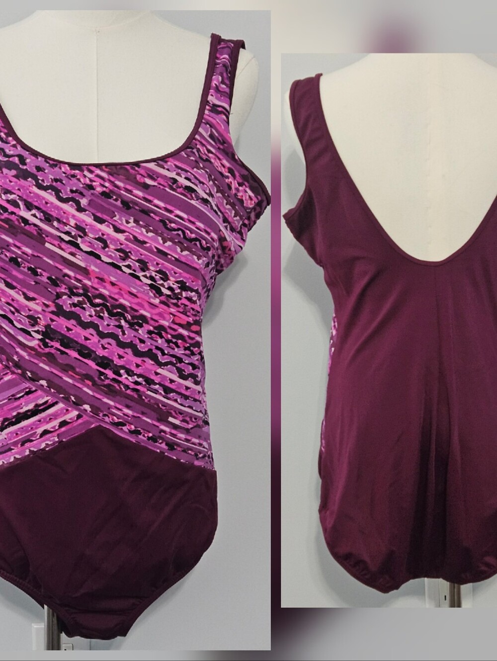 Lands' End Size 16L Maroon Purple Ladies One Piece Swimsuit Bathing Suit Swimwea